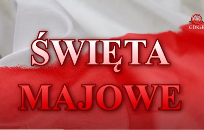 flaga polski, flaga biało - czerwona z napisem Święta Majowe
