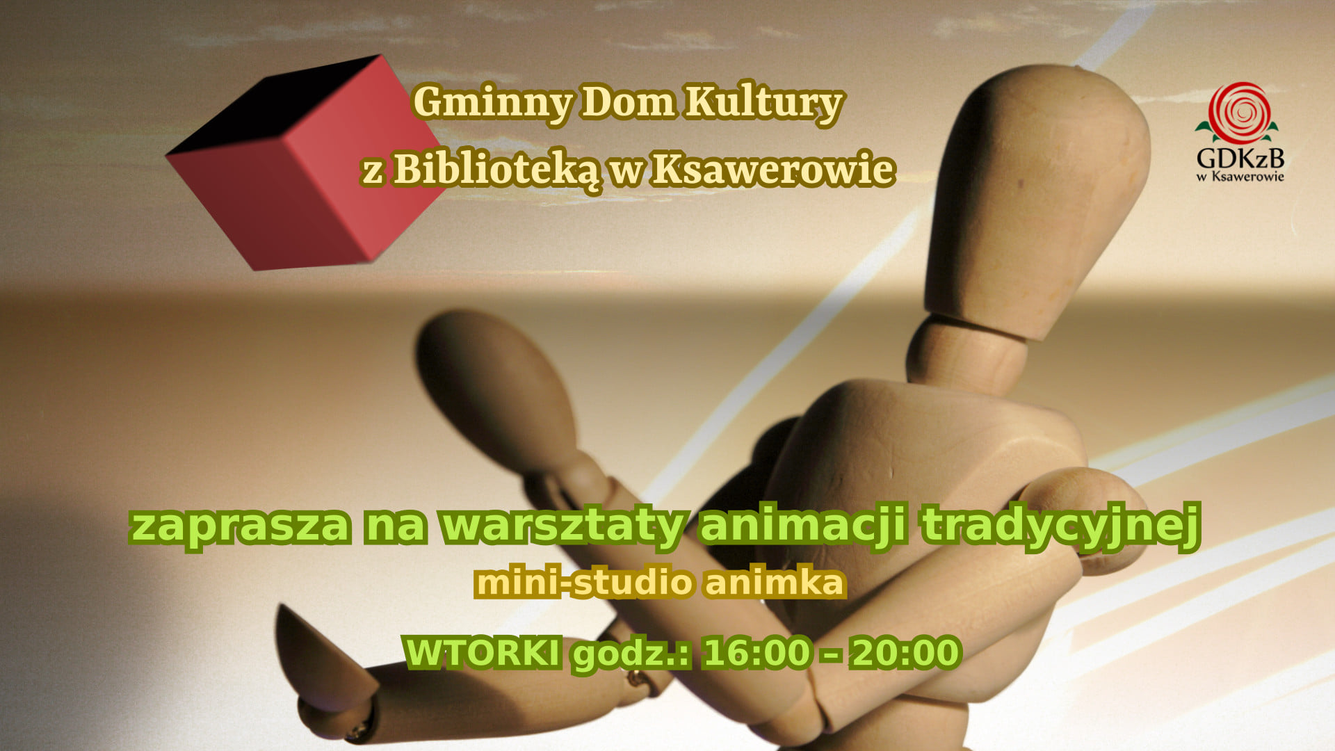 Gminny Dom Kultury z Biblioteką w Ksawerowe zaprasza na warsztaty animacji tradycyjnej - min studio animka, wtorek 16:00 - 20:00